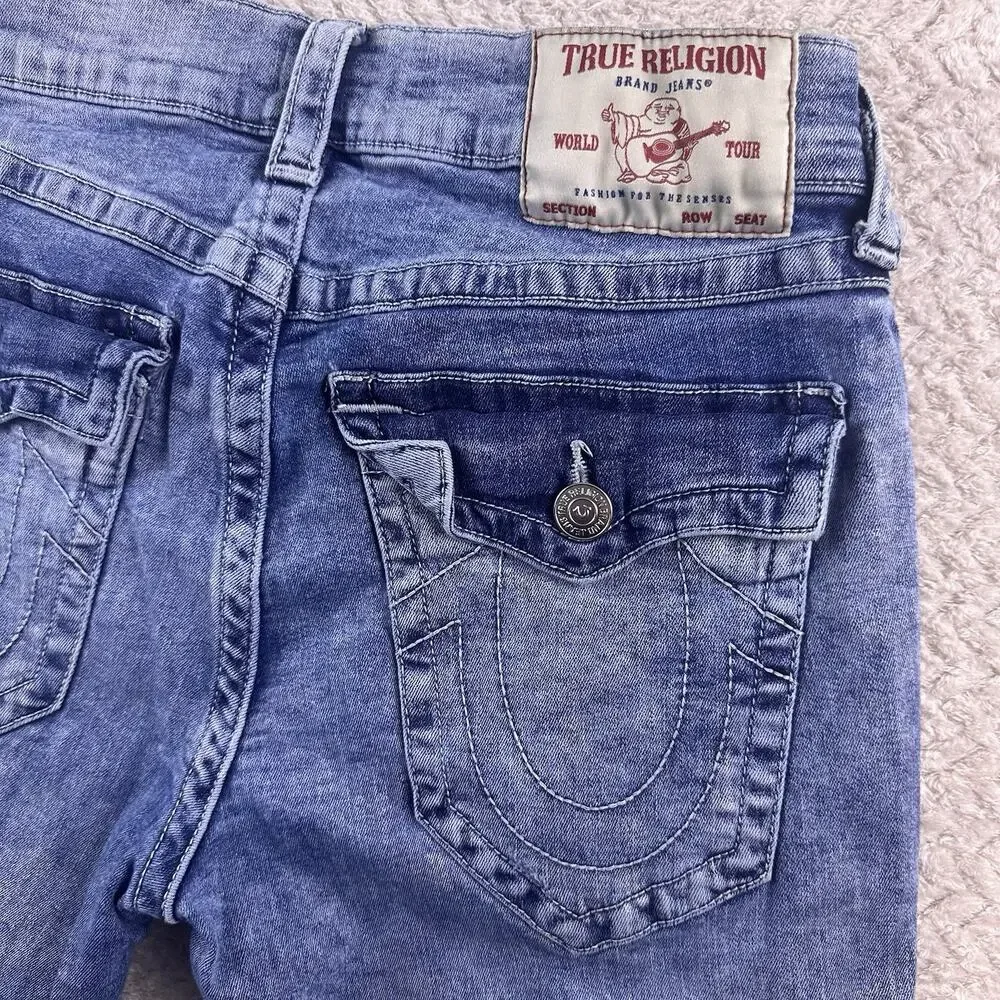 True Religion Jeans Mens 32x34 Blue‎ Geno Relaxed Slim Flap Pocket Distressed